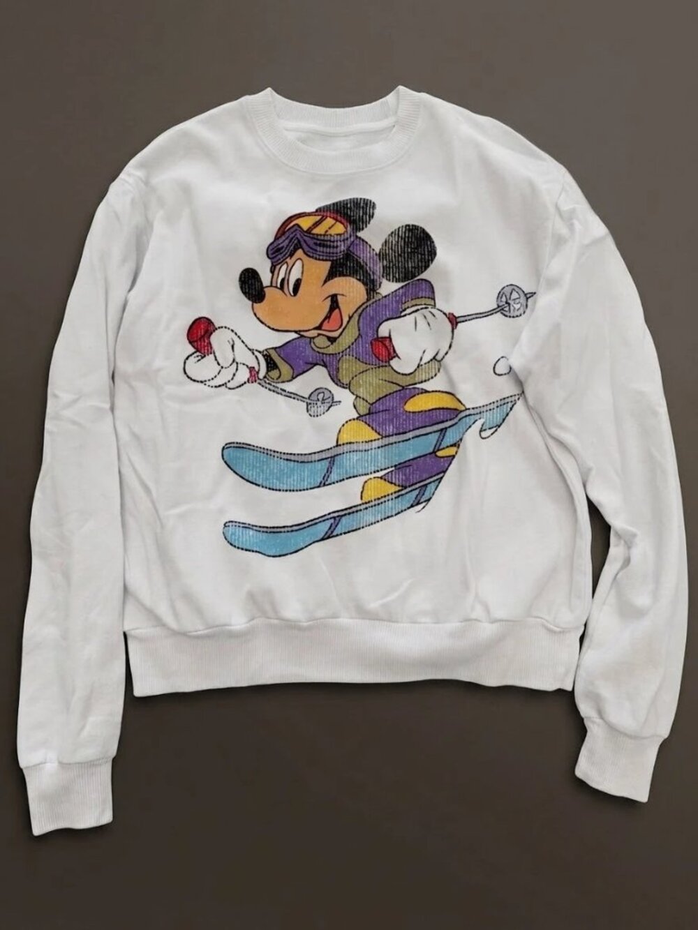Disney Mickey Mouse Skiing Graphic Sweatshirt White XXS
